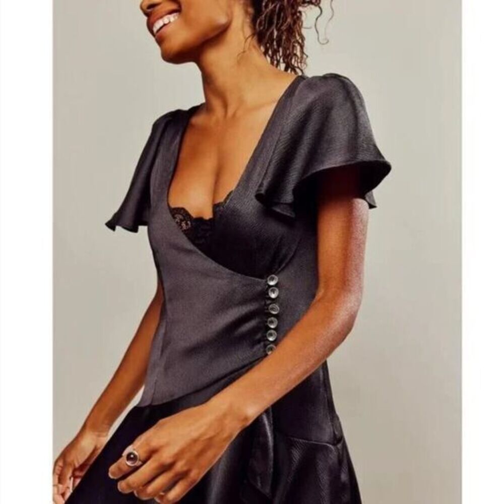 NEW Free People Scarlett Short Sleeve Texture Mini Dress black, size XS - Picture 3 of 16